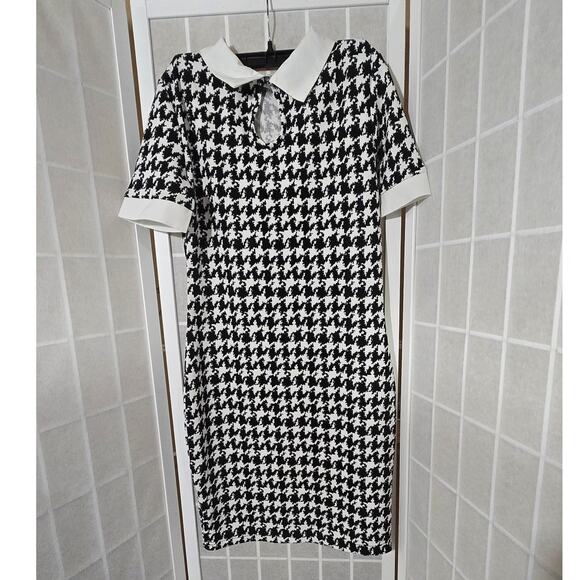 NEW! SHEIN Women Houndstooth Print Contrast Collar Bodycon Dress Size: Medium - Picture 3 of 4